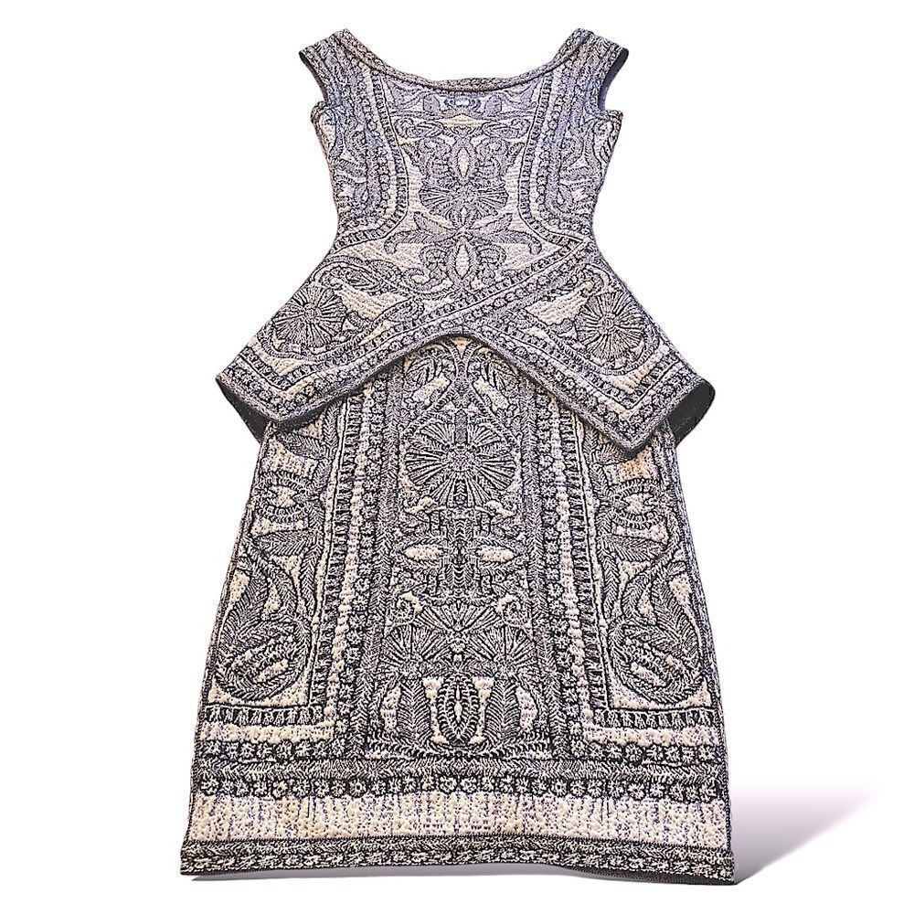 Herve Leger Blue/Violet Staci Floral Jacquard BodyCon Dress |Size: Small| - Picture 4 of 13